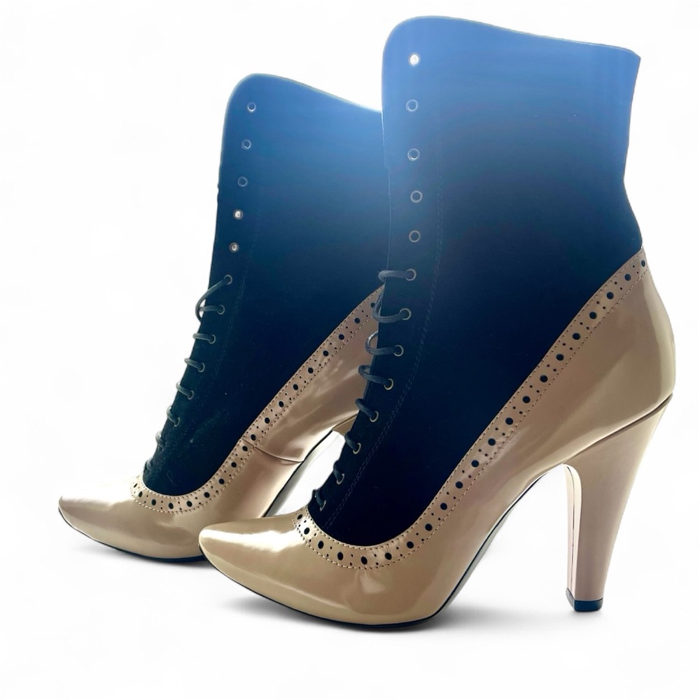 Marc By Marc Jacobs Black Suede and Nude/Tan Patent Heeled Boots